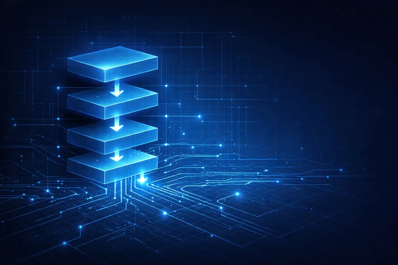 Illustration of distributed technology layers connecting an application ecosystem